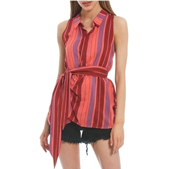 Free People Mackenzie Striped Sleeveless‎ Wrap Top Size Small Women